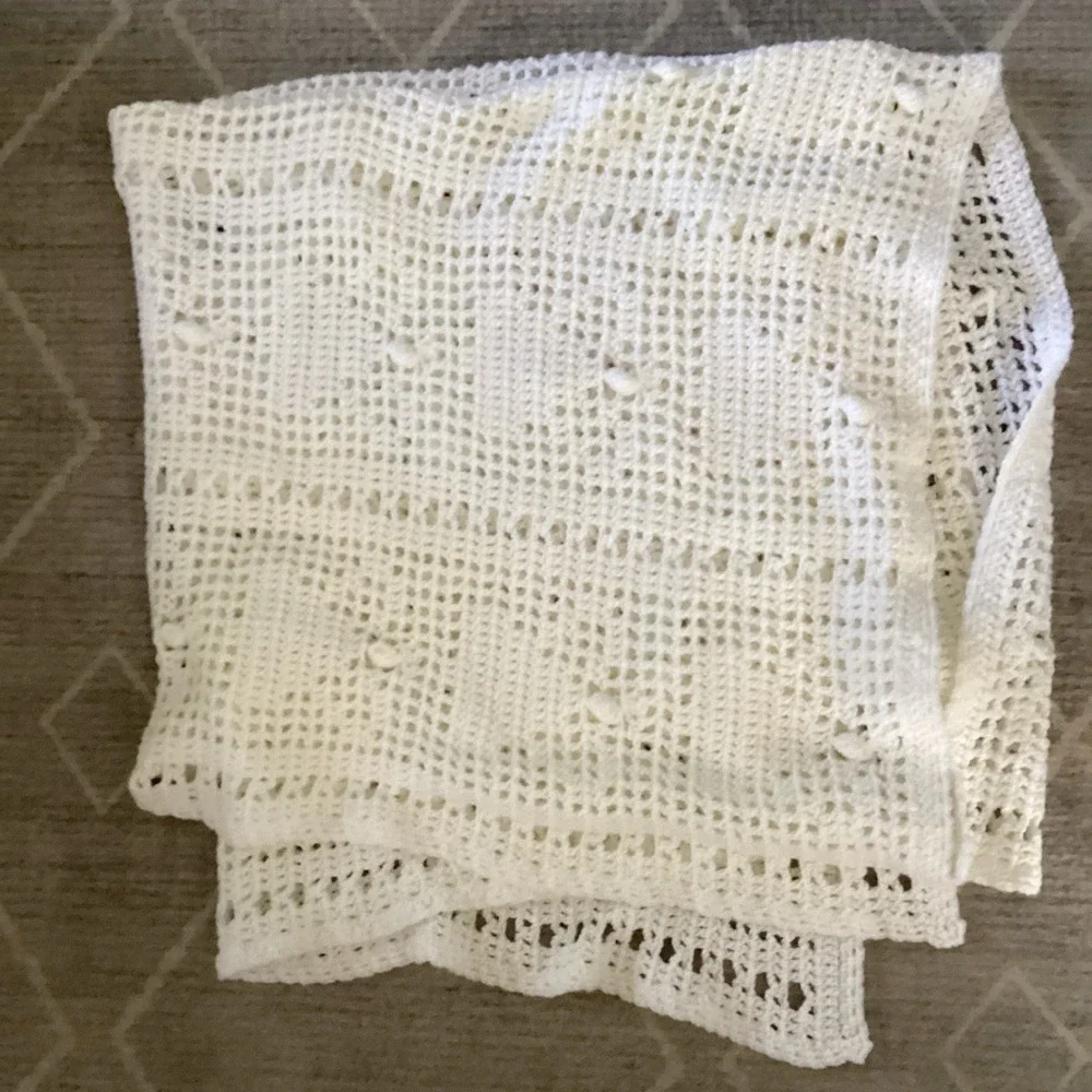 VTG Handmade  Crochet Afghan White Throw Blanket 50 x 60 Excellent Condition